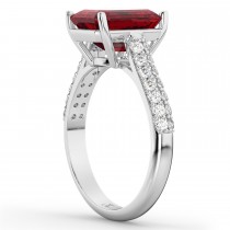 Emerald-Cut Ruby & Diamond Engagement Ring 18k White Gold (5.54ct)