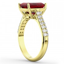 Emerald-Cut Ruby & Diamond Engagement Ring 18k Yellow Gold (5.54ct)