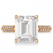 Emerald-Cut White Topaz & Diamond Engagement Ring 14k Rose Gold (5.54ct)