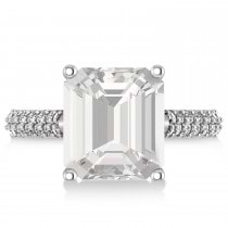 Emerald-Cut White Topaz & Diamond Engagement Ring 14k White Gold (5.54ct)