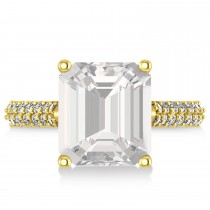 Emerald-Cut White Topaz & Diamond Engagement Ring 14k Yellow Gold (5.54ct)