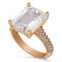 Emerald-Cut White Topaz & Diamond Engagement Ring 18k Rose Gold (5.54ct)