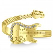 Diamond Accented Guitar Music Fashion Ring 14k Yellow Gold (0.07ct)