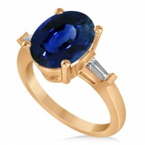 Oval & Baguette Cut Blue Sapphire Engagement Ring 14k Rose Gold (3.30ct)