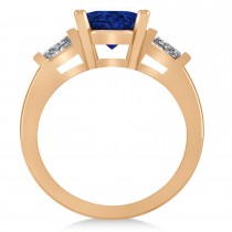 Oval & Baguette Cut Blue Sapphire Engagement Ring 14k Rose Gold (3.30ct)