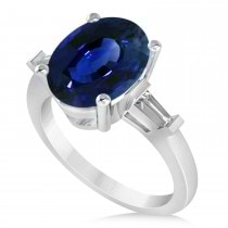 Oval & Baguette Cut Blue Sapphire Engagement Ring 14k White Gold (3.30ct)