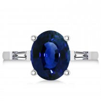 Oval & Baguette Cut Blue Sapphire Engagement Ring 14k White Gold (3.30ct)