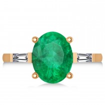 Oval & Baguette Cut Emerald Engagement Ring 14k Rose Gold (3.30ct)