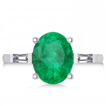 Oval & Baguette Cut Emerald Engagement Ring 14k White Gold (3.30ct)