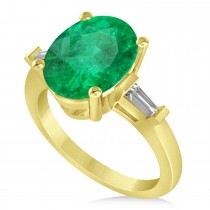 Oval & Baguette Cut Emerald Engagement Ring 14k Yellow Gold (3.30ct)