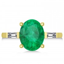 Oval & Baguette Cut Emerald Engagement Ring 14k Yellow Gold (3.30ct)