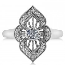 Diamond Antique Style Milgrain Edge Ring 14k White Gold (0.49ct)