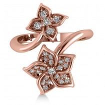 Diamond Double Flower Bypass Ladies Ring 14k Rose Gold (0.48ct)
