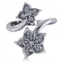 Diamond Double Flower Bypass Ladies Ring 14k White Gold (0.48ct)