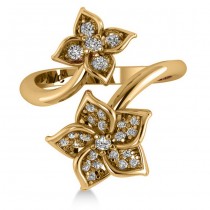 Diamond Double Flower Bypass Ladies Ring 14k Yellow Gold (0.48ct)