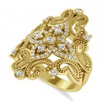 Ladies Diamond Antique Novelty Cigar Ring 14k Yellow Gold (0.44 ctw)