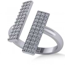 Diamond Bar Shared Prong Novelty Ladies Ring 14k White Gold (0.66ct)