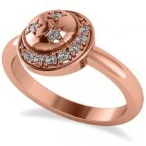 Crescent Moon and Stars Diamond Ring 14k Rose Gold (0.14ct)