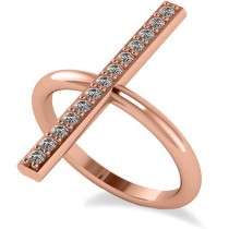 Vertical Diamond Studded Bar Ring 14k Rose Gold (0.26ct)