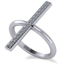Vertical Diamond Studded Bar Ring 14k White Gold (0.26ct)