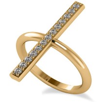 Vertical Diamond Studded Bar Ring 14k Yellow Gold (0.26ct)