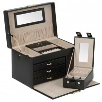 WOLF Hertiage Women's Mirrored Jewelry Box 3 Drawers Key Lock Removable Travel Case