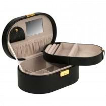 WOLF Heritage Women's Oval Faux Leather Jewelry Box w/ Mirror, Removable Travel Case