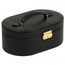 WOLF Heritage Women's Oval Faux Leather Jewelry Box w/ Mirror, Removable Travel Case