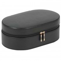 WOLF Heritage Women's Oval Zippered Travel Jewelry Case w/ Mirror & Removable Tray