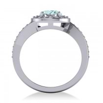 Round Aquamarine Halo Engagement Ring 14k White Gold (1.40ct)