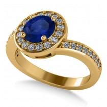 Round Blue Sapphire Halo Engagement Ring 14k Yellow Gold (1.40ct)