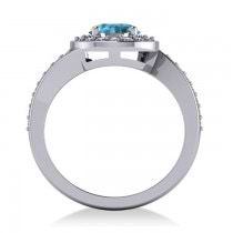 Round Blue Topaz Halo Engagement Ring 14k White Gold (1.40ct)
