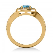 Round Blue Topaz Halo Engagement Ring 14k Yellow Gold (1.40ct)