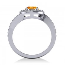 Round Citrine Halo Engagement Ring 14k White Gold (1.40ct)