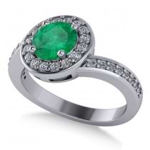 Round Emerald Halo Engagement Ring 14k White Gold (1.40ct)