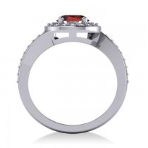 Round Garnet Halo Engagement Ring 14k White Gold (1.40ct)