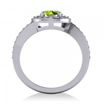 Round Peridot Halo Engagement Ring 14k White Gold (1.40ct)