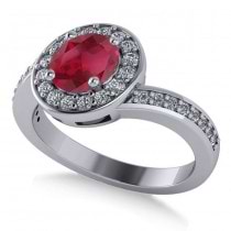 Round Ruby Halo Engagement Ring 14k White Gold (1.40ct)
