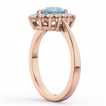 Halo Aquamarine & Diamond Floral Pear Shaped Fashion Ring 14k Rose Gold (1.07ct)