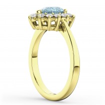 Halo Aquamarine & Diamond Floral Pear Shaped Fashion Ring 14k Yellow Gold (1.07ct)