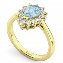 Halo Aquamarine & Diamond Floral Pear Shaped Fashion Ring 14k Yellow Gold (1.07ct)