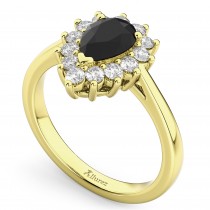 Halo Pear Shape Black Diamond Engagement Ring 14k Yellow Gold (1.12ct)