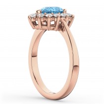 Halo Blue Topaz & Diamond Floral Pear Shaped Fashion Ring 14k Rose Gold (1.42ct)