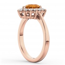 Halo Citrine & Diamond Floral Pear Shaped Fashion Ring 14k Rose Gold (1.07ct)