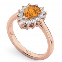 Halo Citrine & Diamond Floral Pear Shaped Fashion Ring 14k Rose Gold (1.07ct)
