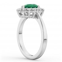 Halo Emerald & Diamond Floral Pear Shaped Fashion Ring 14k White Gold (1.12ct)