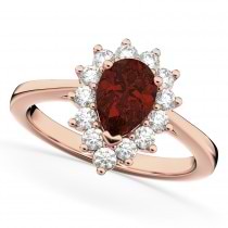 Halo Garnet & Diamond Floral Pear Shaped Fashion Ring 14k Rose Gold (1.42ct)