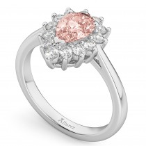 Halo Morganite & Diamond Floral Pear Shaped Fashion Ring 14k White Gold (1.07ct)