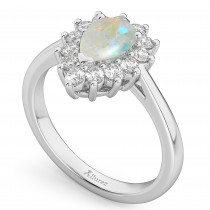 Halo Opal & Diamond Floral Pear Shaped Fashion Ring 14k White Gold (1.27ct)