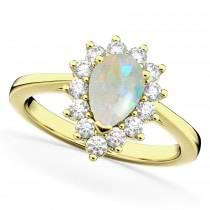 Halo Opal & Diamond Floral Pear Shaped Fashion Ring 14k Yellow Gold (1.27ct)